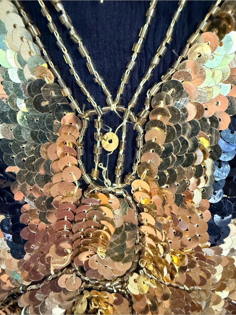 VINTAGE Gold Sequin Butterfly V-Neck Blouse - Picture 7 of 7